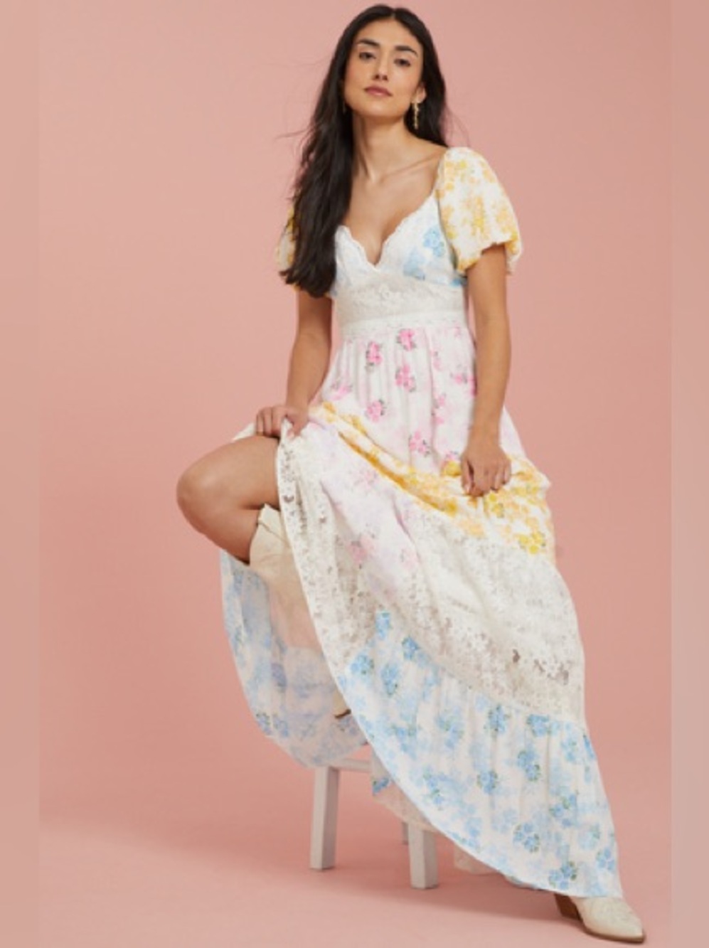 Floral Tiered Lace Maxi Dress